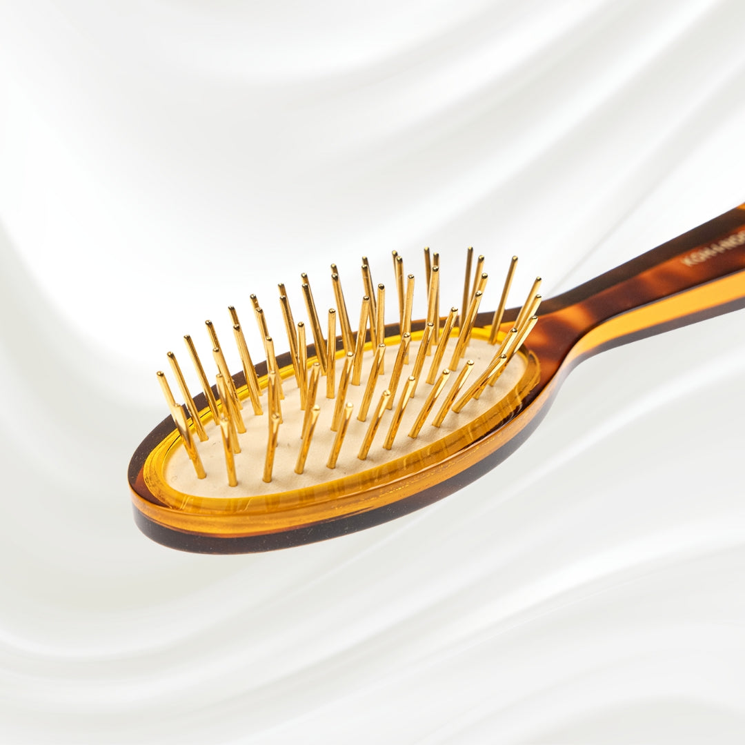 Jaspè Pneumatic Detangling Hair Brush - Gold Plated Metal Pins for Thick &amp; Curly Hair