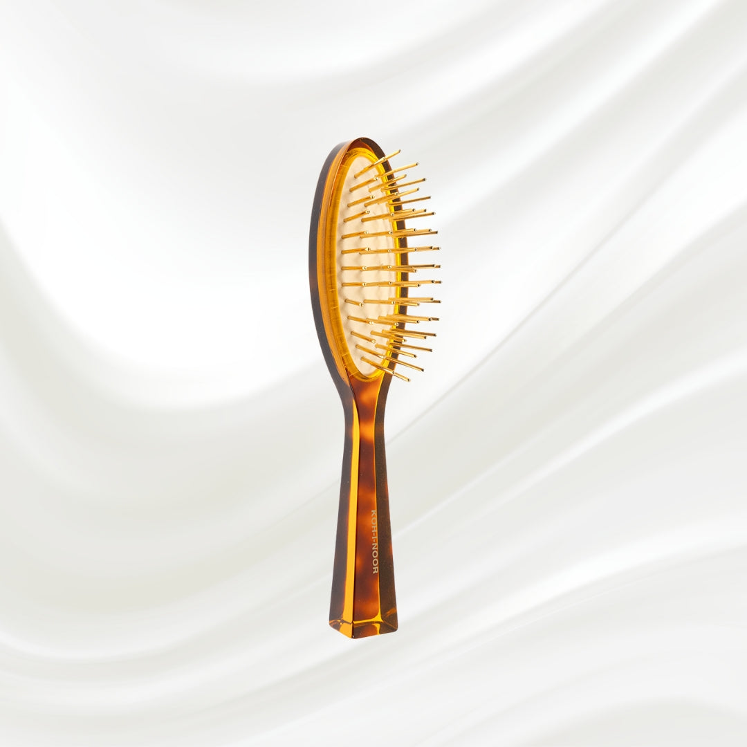 Jaspè Pneumatic Detangling Hair Brush - Gold Plated Metal Pins for Thick &amp; Curly Hair