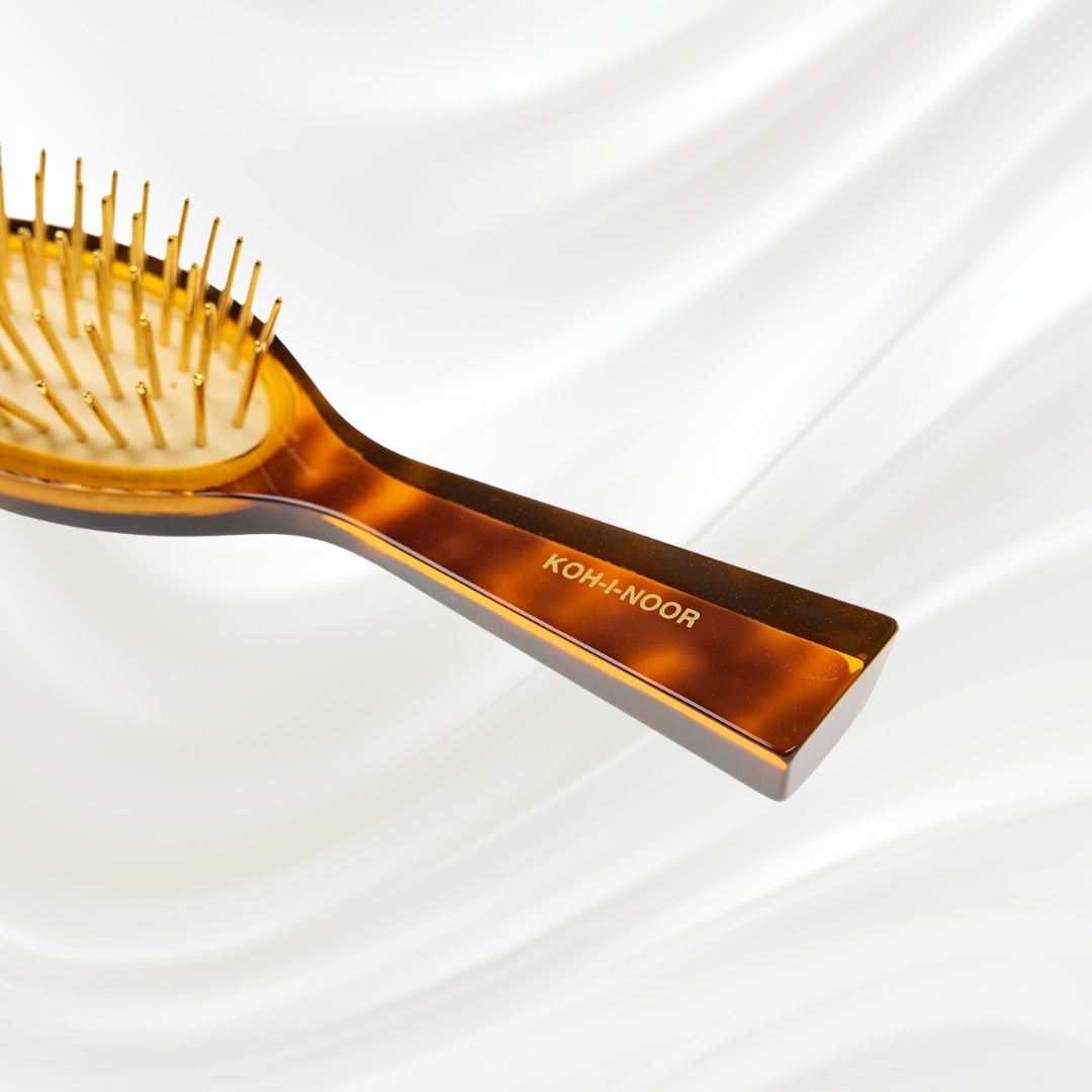 Jaspè Pneumatic Detangling Hair Brush - Gold Plated Metal Pins for Thick &amp; Curly Hair