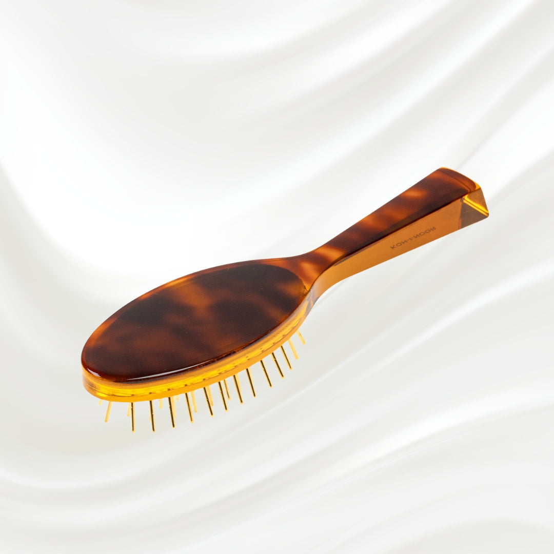 Jaspè Pneumatic Detangling Hair Brush - Gold Plated Metal Pins for Thick &amp; Curly Hair