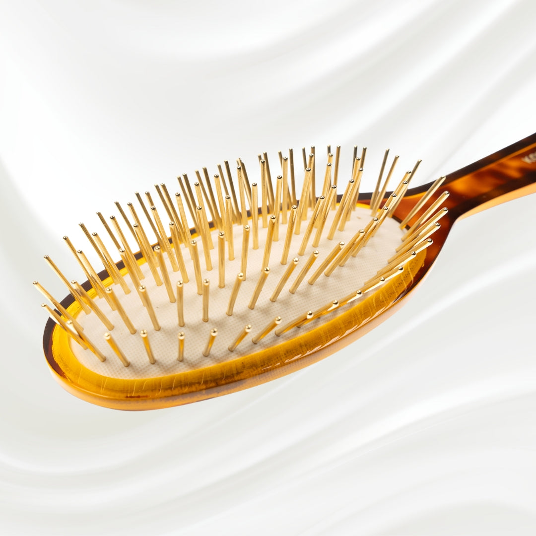 Luxury Pneumatic Hair Brush - Gold Pins &amp; Cellulose Acetate in Classic Tortoiseshell