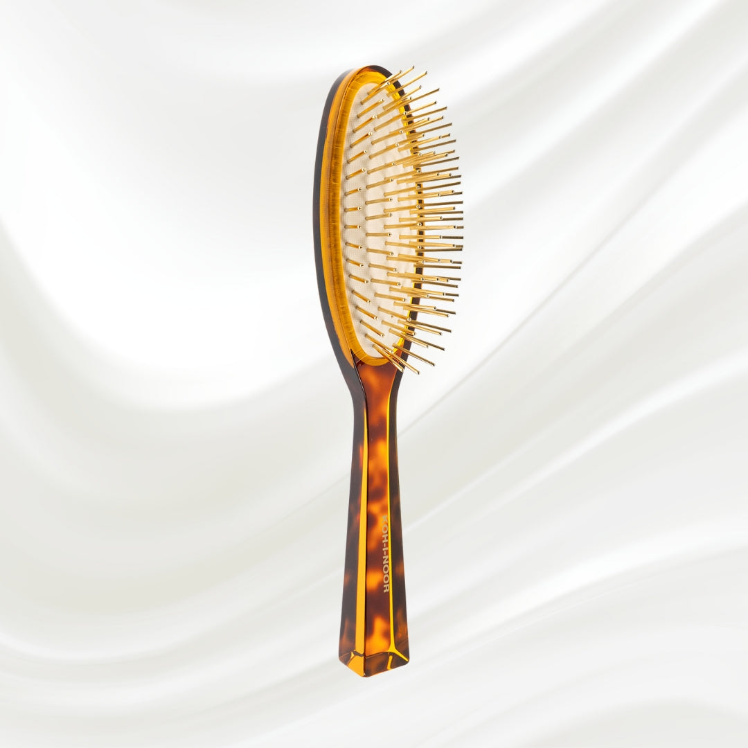 Luxury Pneumatic Hair Brush - Gold Pins &amp; Cellulose Acetate in Classic Tortoiseshell