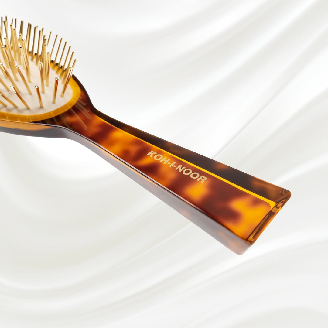 Luxury Pneumatic Hair Brush - Gold Pins &amp; Cellulose Acetate in Classic Tortoiseshell