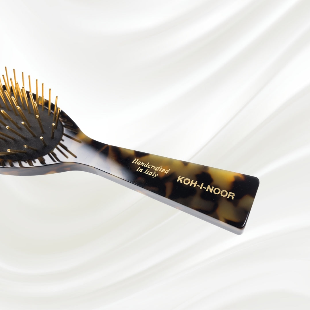 Luxury Pneumatic Hair Brush - Gold Pins &amp; Cellulose Acetate in Garden Green