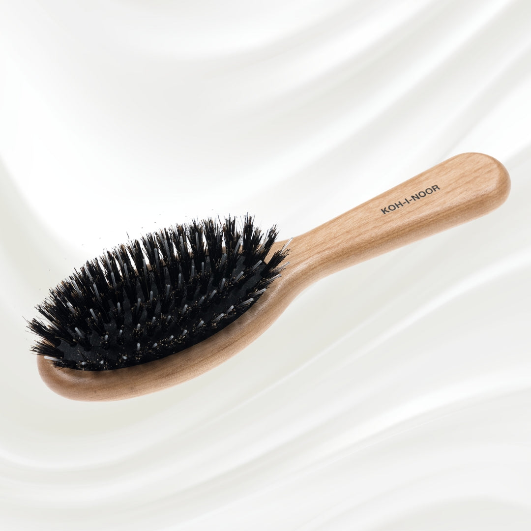 Legno Alder Wood Hair Brush - Boar Bristles &amp; Nylon Pins for Normal to Thick Hair