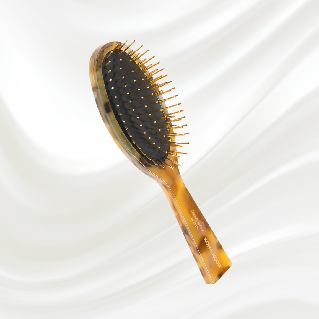 Luxury Pneumatic Hair Brush - Gold Pins &amp; Cellulose Acetate in Honey Yellow