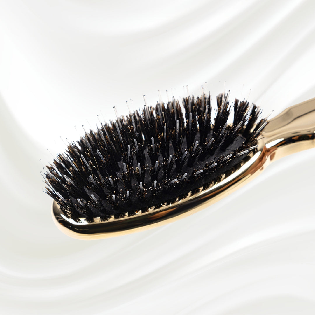 Metallic Nylon &amp; Boar Bristle Hair Brush - Pneumatic Cushion for All Hair Types
