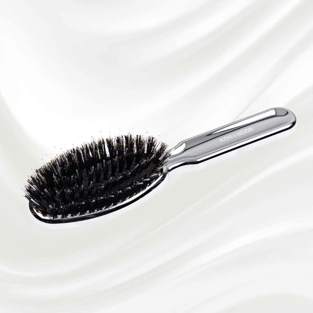 Metallic Nylon &amp; Boar Bristle Hair Brush - Pneumatic Cushion for All Hair Types
