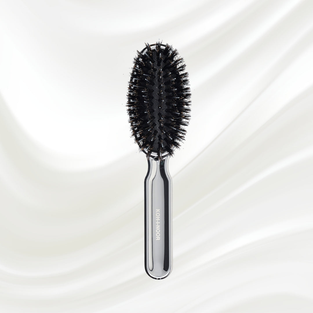 Metallic Nylon &amp; Boar Bristle Hair Brush - Pneumatic Cushion for All Hair Types