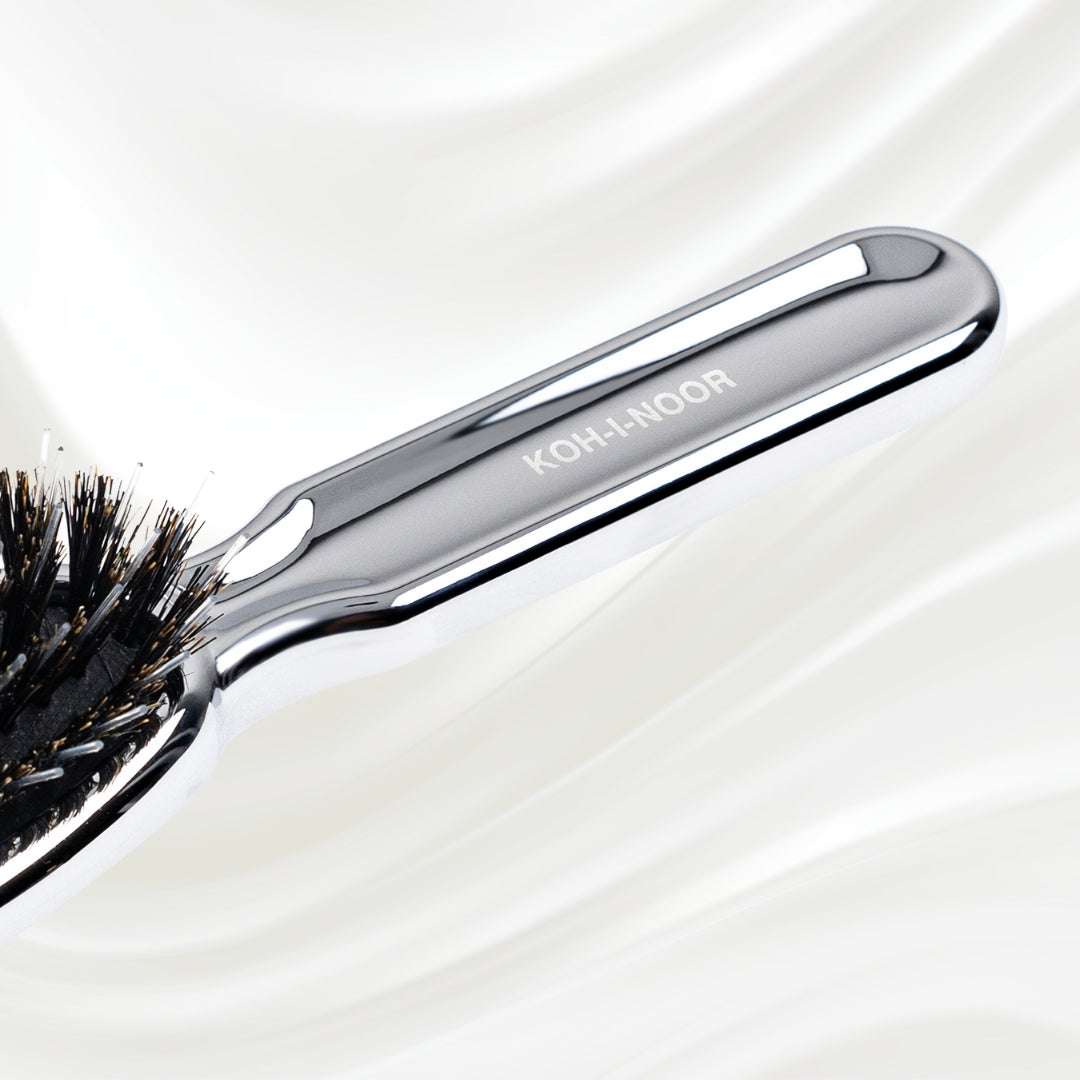 Metallic Nylon &amp; Boar Bristle Hair Brush - Pneumatic Cushion for All Hair Types