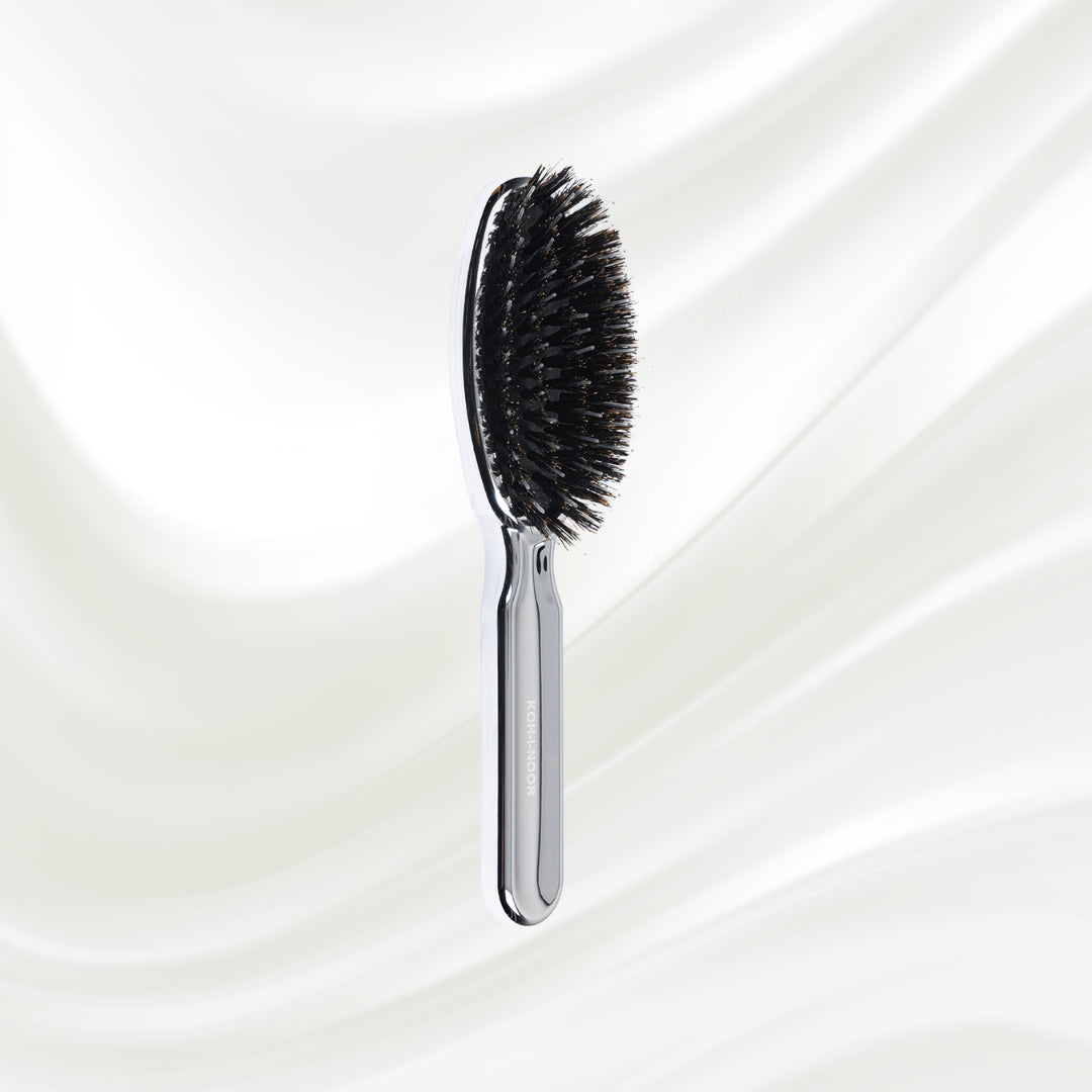 Metallic Nylon &amp; Boar Bristle Hair Brush - Pneumatic Cushion for All Hair Types