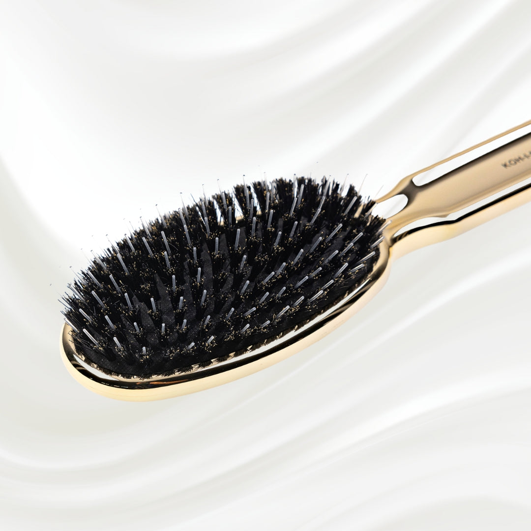 Metallic Nylon &amp; Boar Bristle Hair Brush - Pneumatic Cushion for All Hair Types