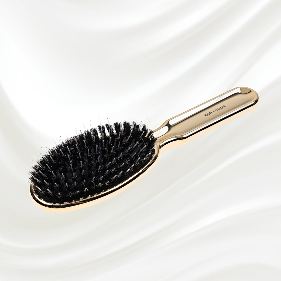 Metallic Nylon &amp; Boar Bristle Hair Brush - Pneumatic Cushion for All Hair Types