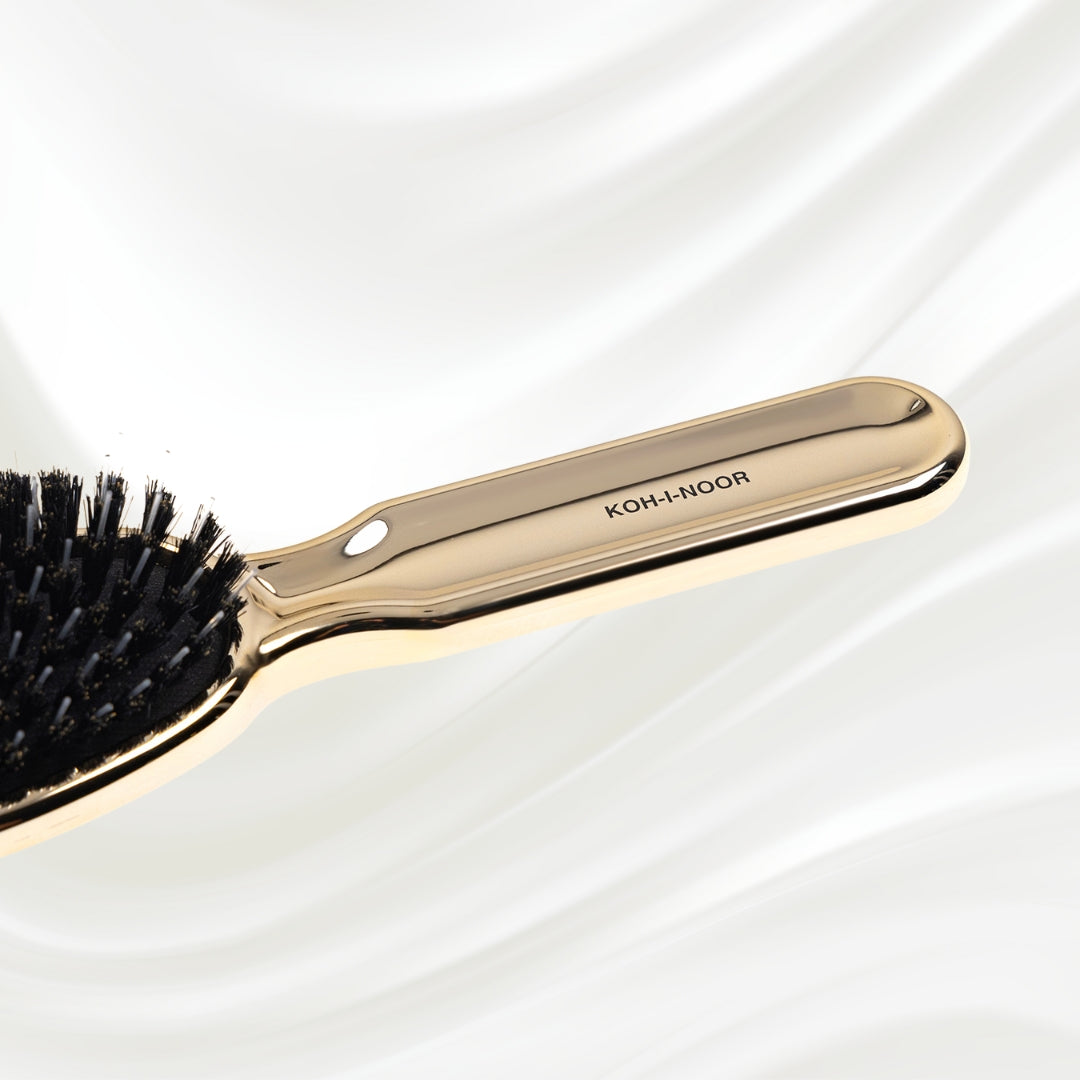 Metallic Nylon &amp; Boar Bristle Hair Brush - Pneumatic Cushion for All Hair Types