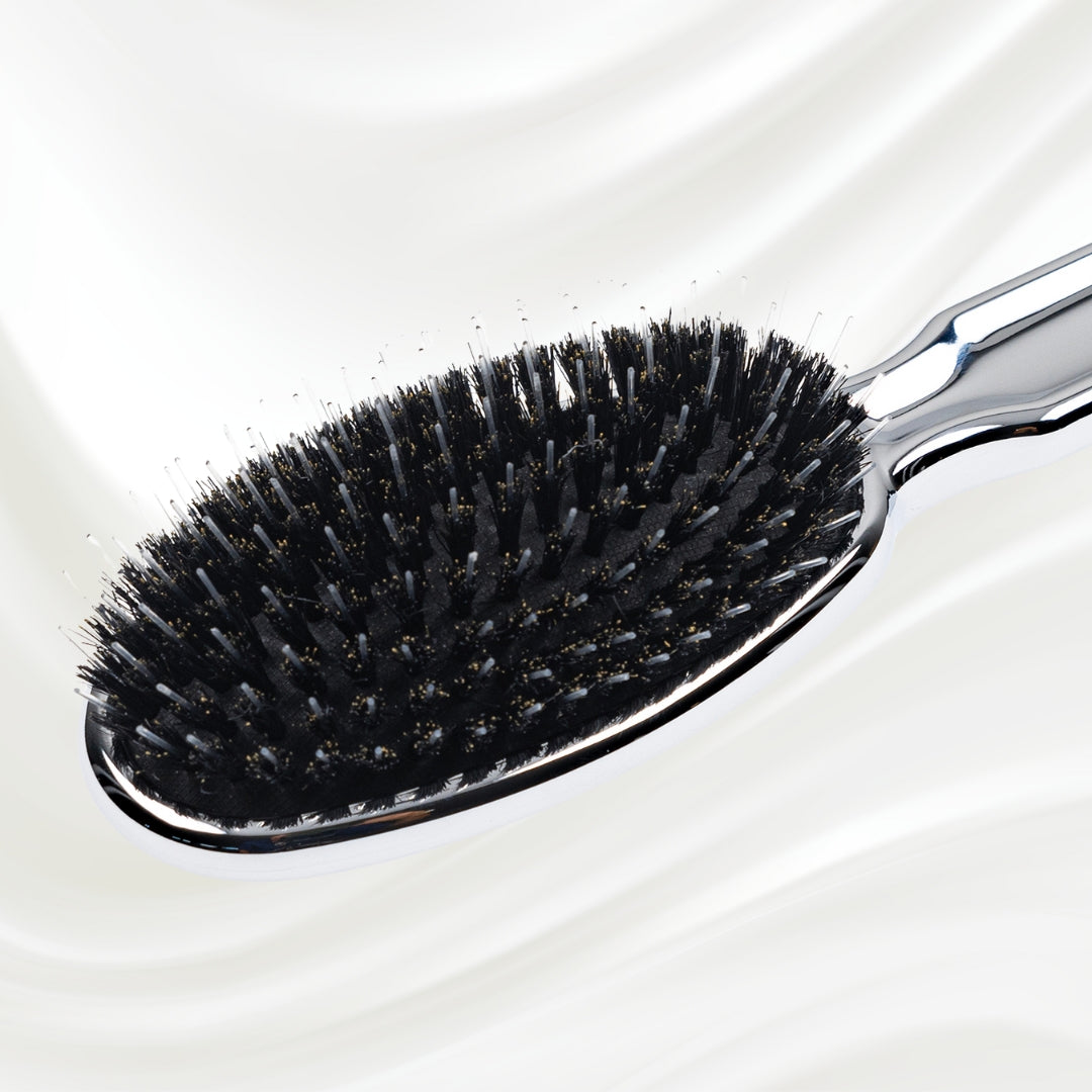 Metallic Nylon &amp; Boar Bristle Hair Brush - Pneumatic Cushion for All Hair Types