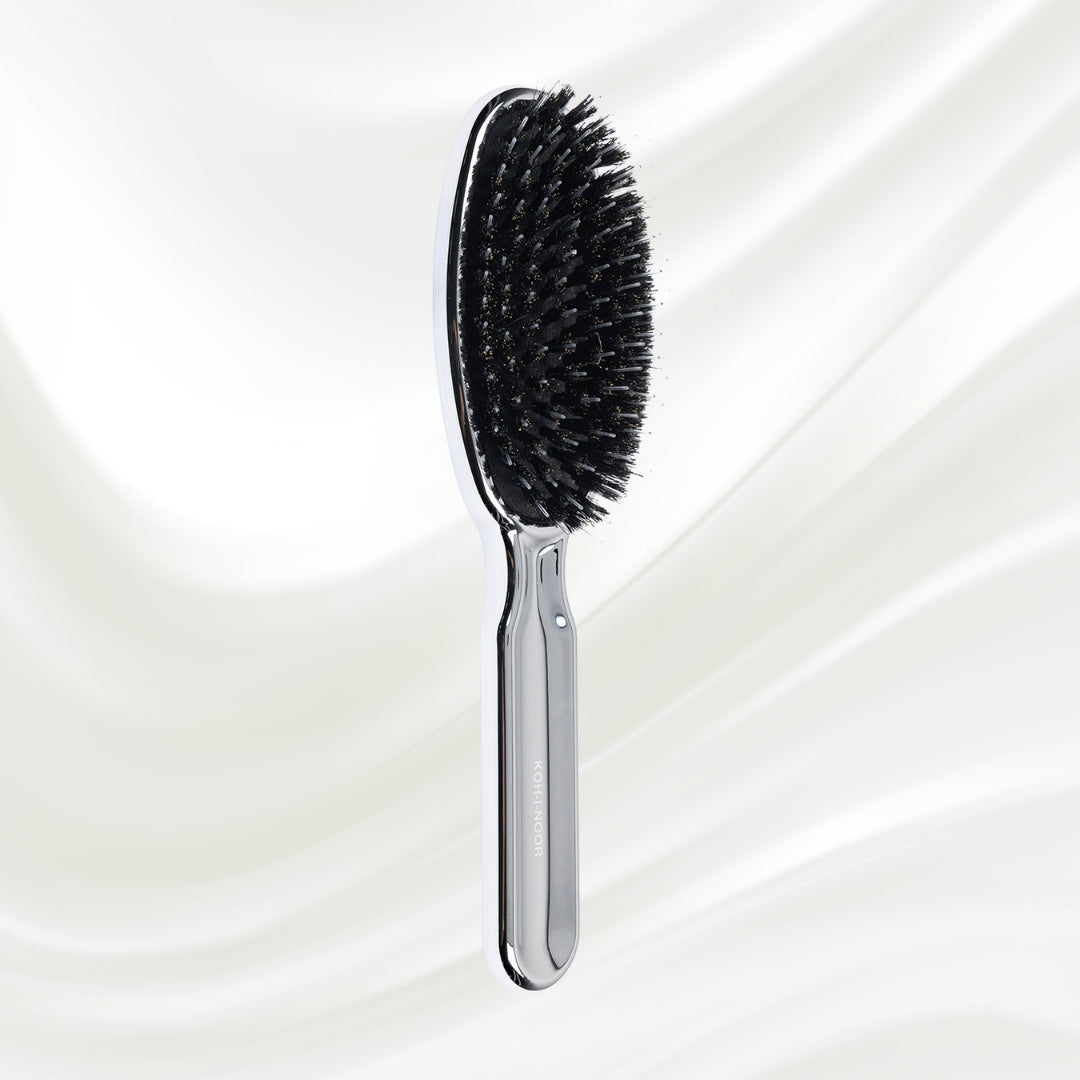 Metallic Nylon &amp; Boar Bristle Hair Brush - Pneumatic Cushion for All Hair Types