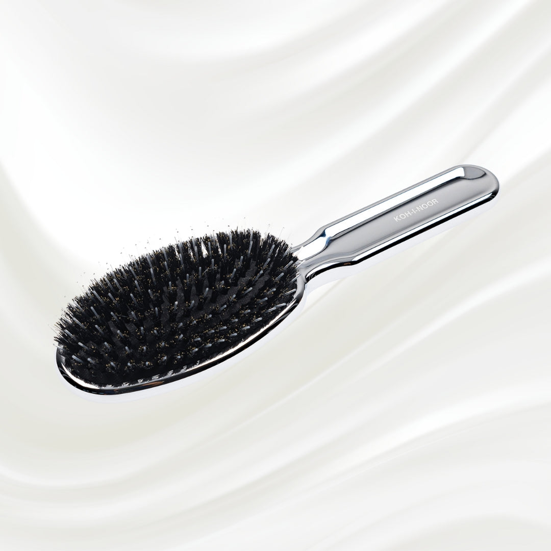 Metallic Nylon &amp; Boar Bristle Hair Brush - Pneumatic Cushion for All Hair Types