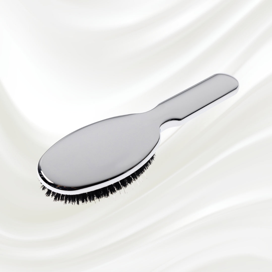 Metallic Nylon &amp; Boar Bristle Hair Brush - Pneumatic Cushion for All Hair Types
